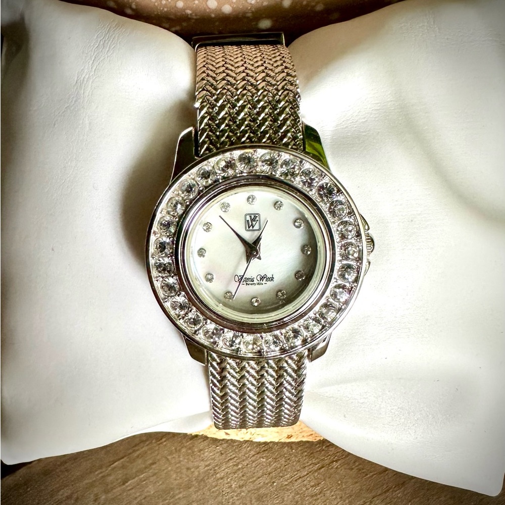 Victoria Wieck Dress Watch Beverly Hills, Silver tone, Silver Band Crystal bevel